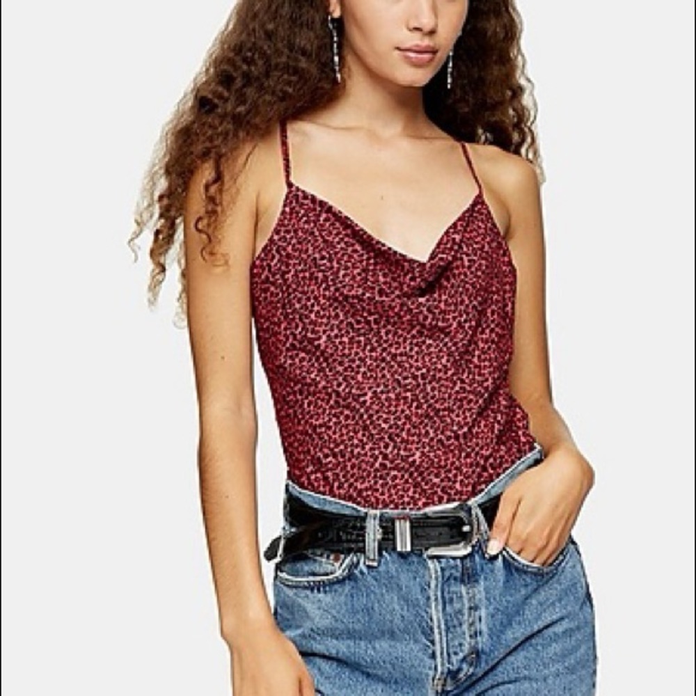 Topshop Leopard Cowl Neck Camisole